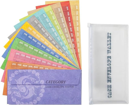 L LIKED Money Plastic Envelopes for Cash, Colored Cash Envelopes for Budgeting and Saving, 1 Zip Envelope and 12 Expense Tracking Budget Sheets, Waterproof and Tear-Resistant.