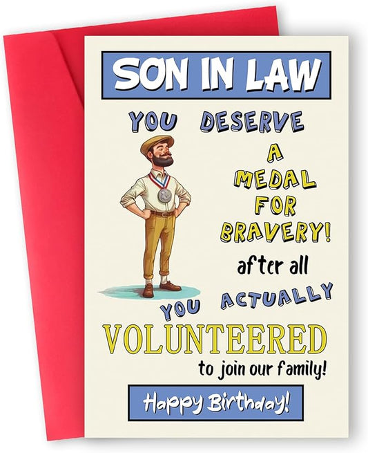 Funny Son In Law Birthday Card, Happy Son In Law Birthday Gifts, Son-In-Law Birthday Card
