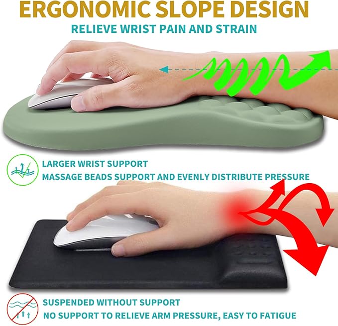 Hokafenle 2 in 1 Ergonomic Mouse Pad Wrist Support & Wrist Rest for Computer Keyboard Set, with Relieve Carpal Tunnel Pain Massage Bulge and Full Memory Gel Design (2In1 Set, Light Green)