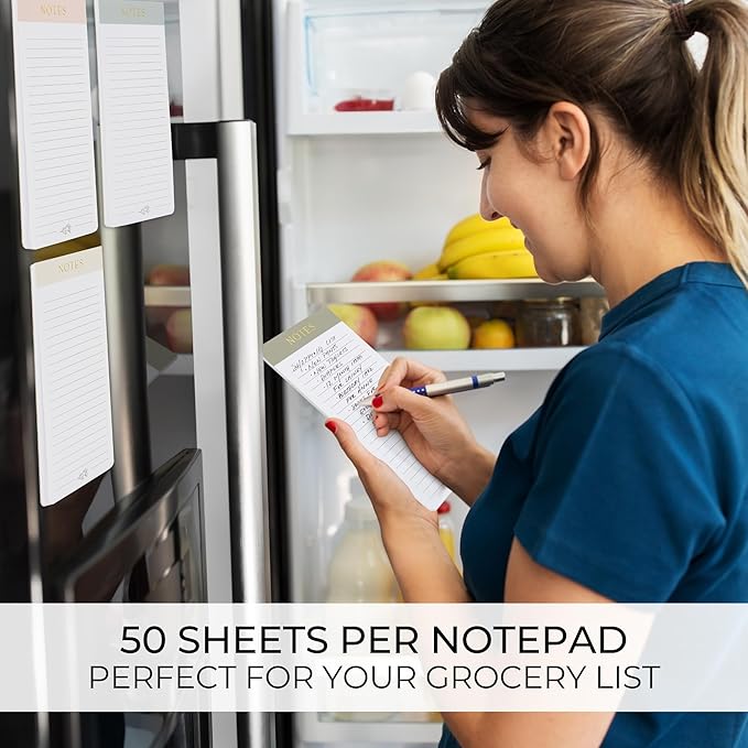Beautiful Magnetic Notepads for Fridge - Set Of 4 Modern Note Pads With Lined Pages to Easily Write Notes & Make Grocery/Shopping Lists - The Perfect To Do Pad w/ Strong Magnets for Your Refrigerator
