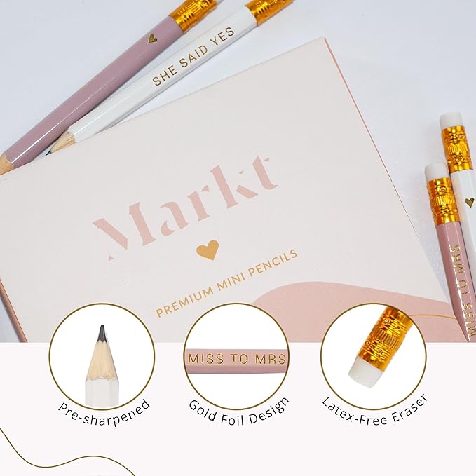 Markt Heart Pencils for Bridal Shower Games, Pink Pencils, Bridal Shower Pens, Small Mini Pencil Set For Prizes, Game Winner Gifts (Blush)