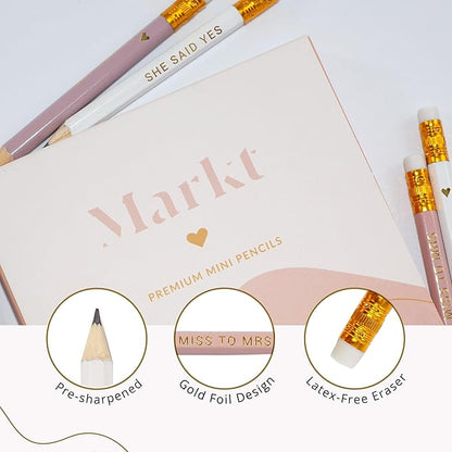 Markt Heart Pencils for Bridal Shower Games, Pink Pencils, Bridal Shower Pens, Small Mini Pencil Set For Prizes, Game Winner Gifts (Blush)