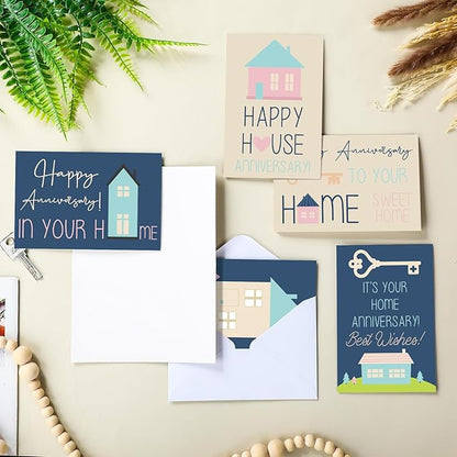 48 Pcs Happy Home Anniversary Cards with Envelopes Bulk Blank Welcome House Cards Real Estate Thank You Notes Housewarming Gifts for Clients Neighbors, 4 x 6 in(Pastel)