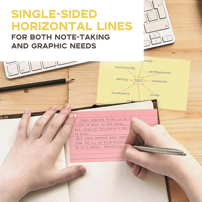 Colored 3x5 Index Cards with Rings, Goefun Ruled Flashcards 200Pcs, 4 Color Notecards for Studying, Vocabulary Cards, Recipes, Memos, Bookmark, Greetings