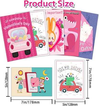 Valentines Day Cards for Kids School, 24 Sheets Valentines Cards for Kids Classroom, Valentine's Day Gifts for Kids, Exchange Kids Gifts for School