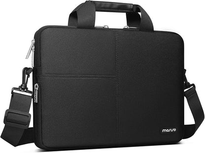 MOSISO Laptop Shoulder Bag Compatible with MacBook Air/Pro,13-13.3 inch Notebook,Compatible with MacBook Pro 14 inch 2023-2021,Polyester Briefcase with Front 3 Rectangle Separate Pockets & Belt, Black