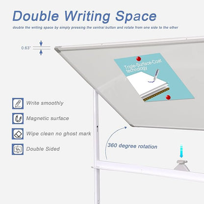 48" x 32" Adjustable Mobile Double-Sided Dry Erase Whiteboard Easel with Casters - Sturdy Reversible White Board for Offices, Schools, and Presentations