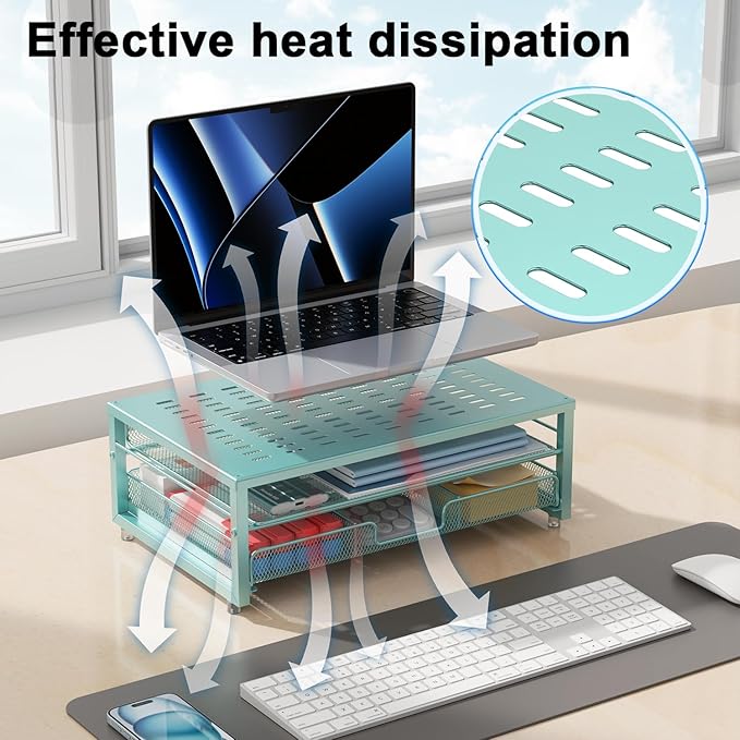 gianotter Computer Monitor Stand Riser, office organizer with Drawer, Office Organizers Storage for Classroom Office Supplies (Blue)