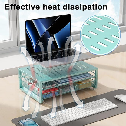 gianotter Computer Monitor Stand Riser, office organizer with Drawer, Office Organizers Storage for Classroom Office Supplies (Blue)