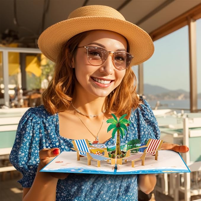 Beach Vacation Pop Up Anniversary Card, 3D Retirement Pop Up Cards, Birthday Card, Valentine's Day Card, Thinking of You For All Occasion.