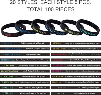 QEERBSIN Bible Verses Bracelets Motivational Christian Rubber Bracelets Faith Hope Wristbands Bracelets for Men Women Teens