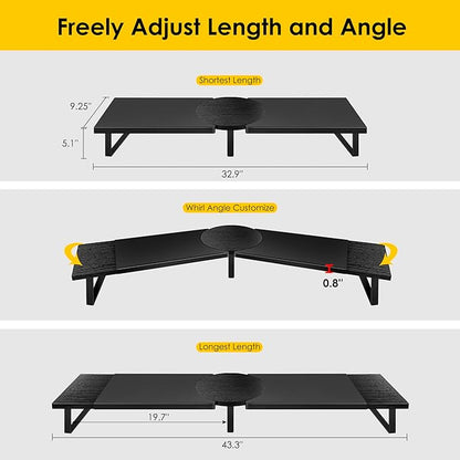 Dual-Monitor-Riser-Stand-For-Desk, Large Monitor Stand Riser For 2 Monitors With Adjustable Length Angle, Double Computer Riser For Desktop Organizer, Monitor Shelf Riser For TV Laptop Printer