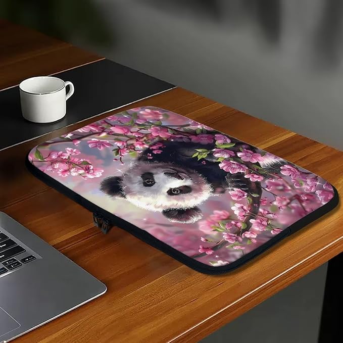 Cherry Blossom Panda Printed Laptop Bag for Women Men, Protective 17 Inch Computer Laptop Carrying Cover Laptop Sleeve Computer Bag with Zipper, Compatible with Most Laptop Computers