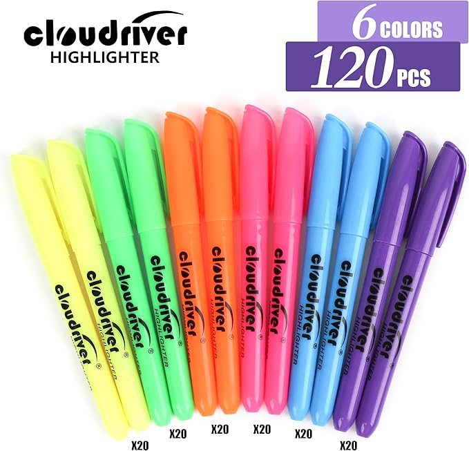 cloudriver Highlighters Bulk Pack Of 120, Assorted Color Highlighter, Chisel Tip, Quick Drying Ink, Highlighters Suitable For Home, School, Office And Shop