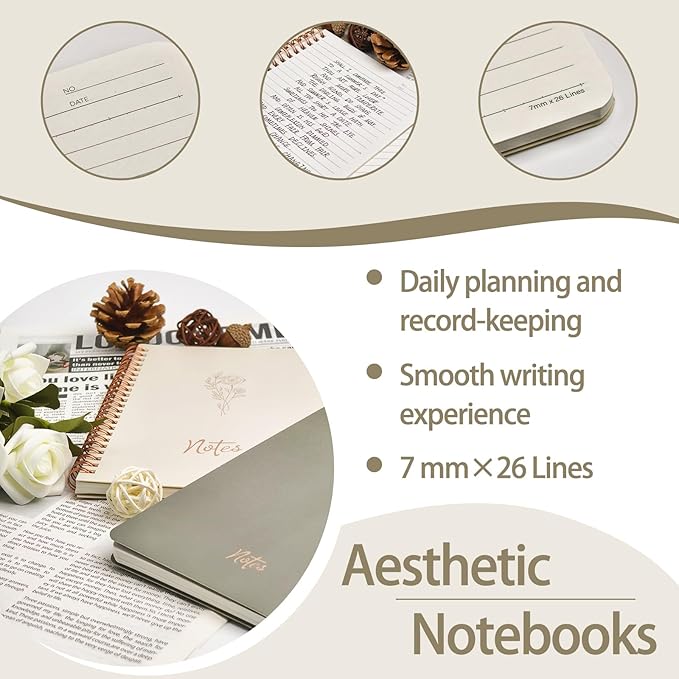 Notebook for Women, 2 Pack Spiral Notebooks – Aesthetic College Ruled Notebook, Journaling Notebooks for Writing, Bible Journal, Office Supplies for Women, Prayer Journal for Women, Perfect Notebooks for School and Work