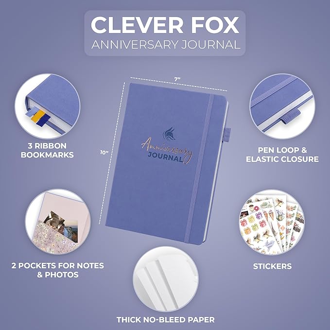 Clever Fox Anniversary Journal – Couple Memory Book & Photo Album with Writing Space – Wedding, Bridal Shower & Married Couple Gifts (Lavender)