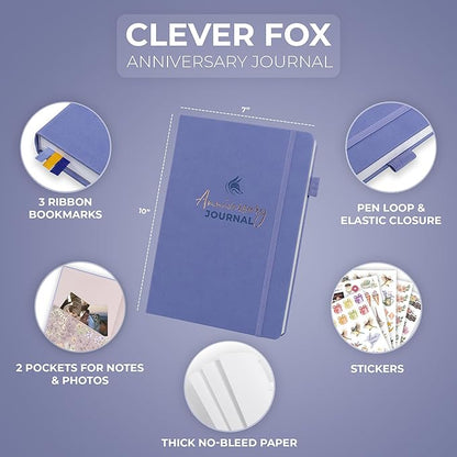 Clever Fox Anniversary Journal – Couple Memory Book & Photo Album with Writing Space – Wedding, Bridal Shower & Married Couple Gifts (Lavender)