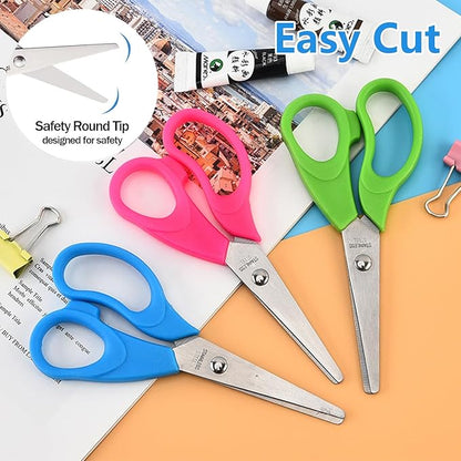Kids Scissors, Blunt-Tip Scissors Stainless Steel Blades & plastic handle, Scissors for School or Crafting, Back to School Supplies,13.5cm, 2 Pack (GREEN+PINK)