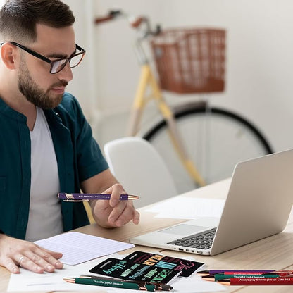 Funrous 32 Pcs Motivational Quote Pens Inspirational Notepads Mini Journal with Ballpoint Pen Small Notebooks Gift Set for Men Women Coworkers, Adult Party Favors Prizes Gift Bulk(Dark)