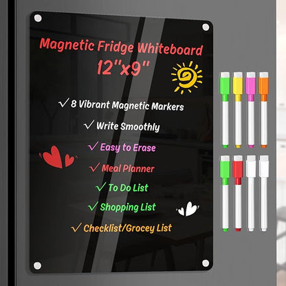 Acrylic Dry Erase Blackboard for Fridge Meal Planner Menu Board for Kitchen to do List Shopping List Grocery List Family Dinner Refrigerator Chore Chart Board 2024 Planning Board, Black
