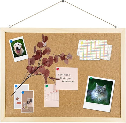 GDMINLO Cork Board Bulletin Board, 15.7"X 11.81" pin Boards for Walls, Oak Wood Finish Frame, Wall Mounted Cork Board for Office Home and School(Pins, Eye Bolts, gaskets, Screws)