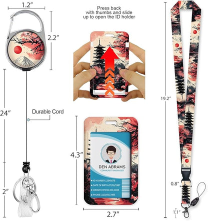 Lanyards for Id Badges, Badge Holder with Retractable Reel Belt Clip, Red Moon Work Name Tag Lanyard Vertical ID Card Protector Case for Women Nurse Doctor Teacher Student