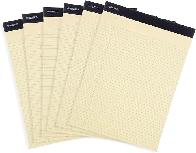 Mintra Office Legal Pads - ((BASIC CANARY 6pk, 8.5in x 11in, NARROW RULED)) - 50 Sheets per Notepad, Micro perforated, Yellow Writing Pad, Notebook Paper for School, College, Office, Business