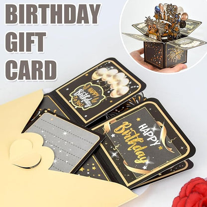 Surprise Pop Up Happy Birthday Cards, Lovely 3D Birthday Card for Adults and Kids with Envelopes, Unique Design Handmade Foldable Greeting Cards for Daughter, Son, Mom, Dad, Friend（Black）
