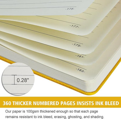 Lined Journal Notebook, 1 Pack (Yellow), 360 Pages, 9.8 inches x 6.9 inches - 100 gsm Thick Paper, Hardcover