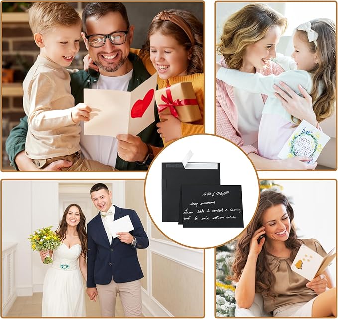 Black Blank Greeting Cards and Envelopes 5 x 7 Heavyweight Folded Cardstock and Printable A7 Envelopes Self Seal 20 Packs for Thank You Cards, Invitations, Wedding, Graduations, Party