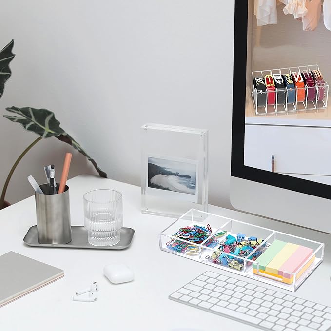 Clear Acrylic Sticky Note Holder, 3in1 Self-Stick Memo Pad Dispenser for Office Home School Post Bank Desk Supplies (DP007)