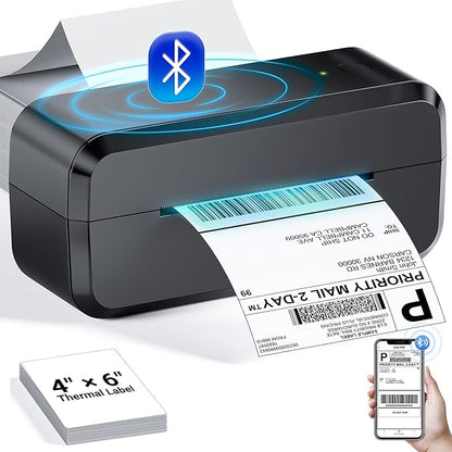 Bluetooth Thermal Shipping Label Printer, Wireless 4x6 Label Printer for Shipping Packages & Small Business, Compatible with Android, IOS, Windows and Mac, Widely Used for Ebay, Amazon, Shopify, Etsy