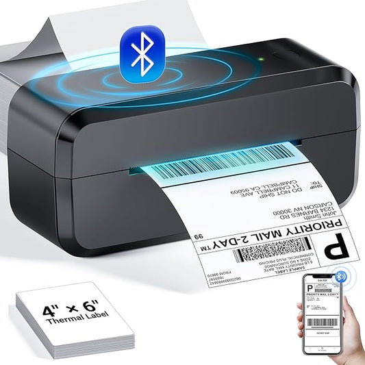 Bluetooth Thermal Shipping Label Printer, Wireless 4x6 Label Printer for Shipping Packages & Small Business, Compatible with Android, IOS, Windows and Mac, Widely Used for Ebay, Amazon, Shopify, Etsy