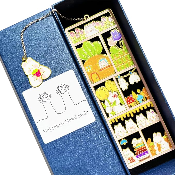 Metal Cat Bookmarks with Gift Box, Cat Pendent Book Markers for Book Lovers Bestfriend Cute Birthday Gifts Appreciation Gifts Mothers Day Teacher Student Gifts (Rabbit)