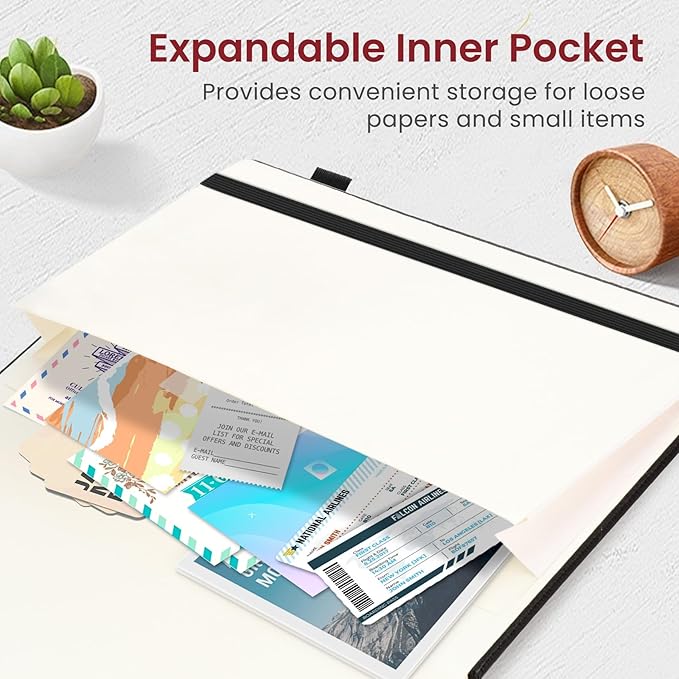 Bullet Dotted Journal Notebook for Women & Men, Hardcover Leather Journal for Writing, A5 Bullet Journaling Notebook for Work & Sketching, Perfect for Office School Home Supplies, 160 Pages, Black