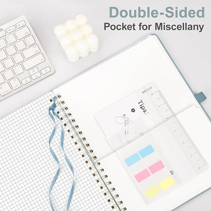 AHGXG Graph Paper Notebook - Spiral Notebook 8.5" x 11", A4 Large Hardcover Leather Journal Grid Notebook, 100 gsm Thick Graph Paper,Journals for School Writing Graphing Engineering Math, GrayBlue