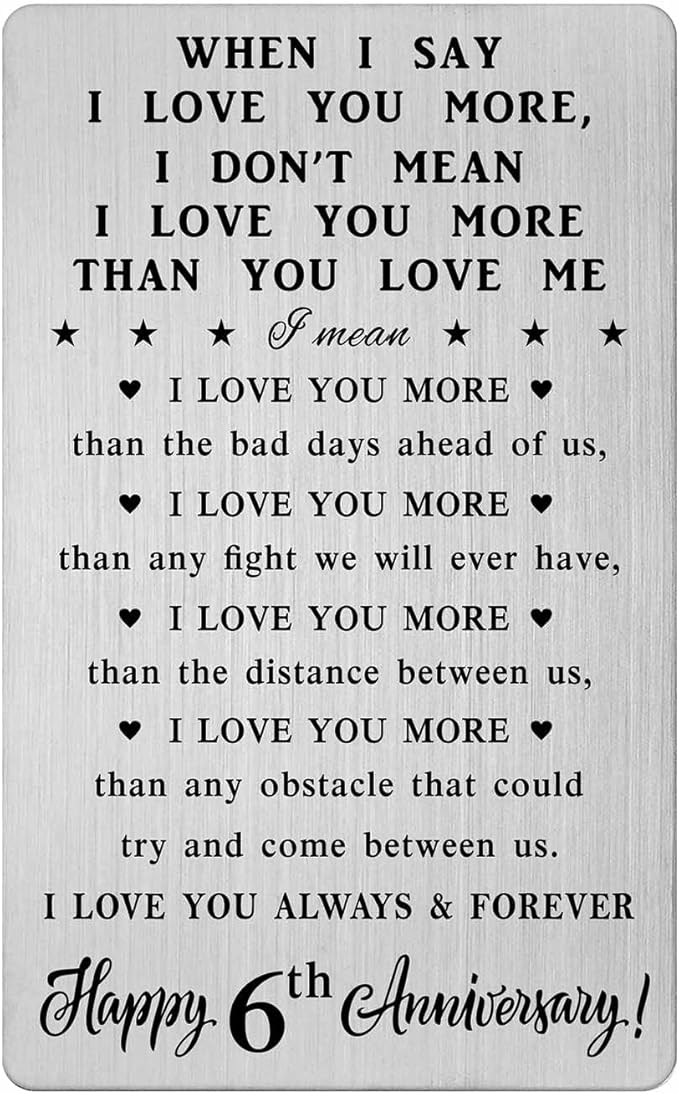 CPLJW 6 Year Anniversary Card Gifts for Her Him - 6th Sixth 6 yr Romantic Wedding Anniversary Wallet Card Gifts for Women Men