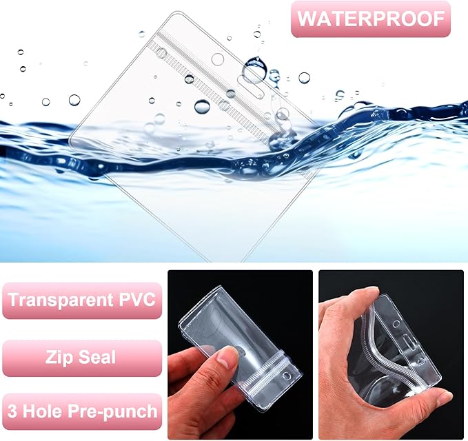 100 Pcs Lanyards for ID Badges and 100 Pcs Clear Name Tag Holders Reusable Lanyard with Clip Plastic ID Card Badge Holder Name Badges for Adults Kids Business School Office Supplies (Pink)