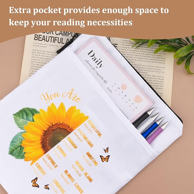 Book Sleeve Pouch Waterproof Book Sleeves with Zipper and Front Pocket,Christian Theme Book Covers for Paperback,Book Protector Bag with Handle for Book Lovers Bibliophile Gifts(11.8 * 9.4 inch)