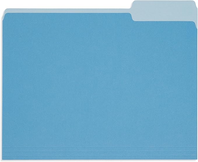 100 Blue Summit Supplies Blue File Folders - Letter Size 1/3 Cut 100 Pack, Two-Tone File Folders, Durable 11pt Paper, Blue Folders Bulk for Organization