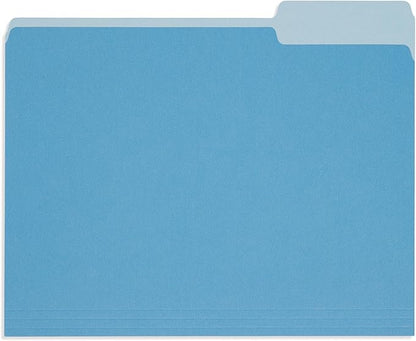 100 Blue Summit Supplies Blue File Folders - Letter Size 1/3 Cut 100 Pack, Two-Tone File Folders, Durable 11pt Paper, Blue Folders Bulk for Organization
