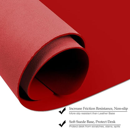 Boutilon Leather Desk Pad 35"x 17" Non-Slip Mouse Pad,Office Desk Mat,Waterprooft PU Leather Desk Blotter,Desk Pad Protector,Desk Writing Pad for Home Office Decor (L-Red,35"x 17")