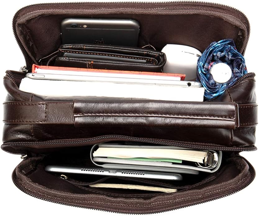 Hebetag Small Leather Sling Shoulder Bag Messenger Pack for Men Women Outdoor Travel Business