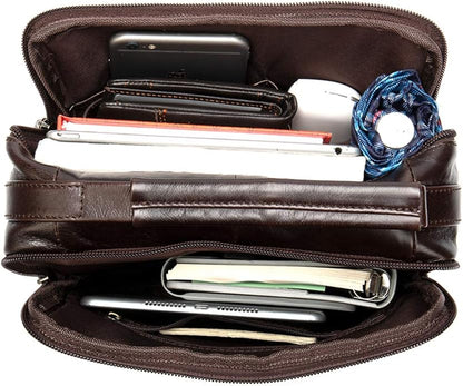 Hebetag Small Leather Sling Shoulder Bag Messenger Pack for Men Women Outdoor Travel Business