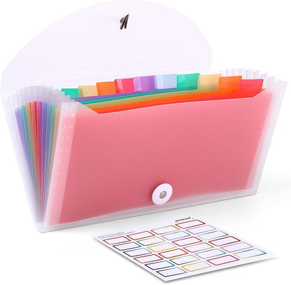 Nicecho Receipt Coupon Organizer, 13 Pockets Small Accordion File Organizer with Labels for Receipt Cards, Bill Business, Coupons Storage, 10.2X 5.1 Inches (Transparent)