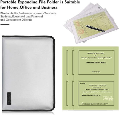 ENGPOW Expanding File Folder Important Document Organizer Fireproof and Waterproof Document Bag with A4 Size 13 Pockets Zipper Closure Non-Itchy Silicone Coated Portable Filing Wallet Pouch(Silver)