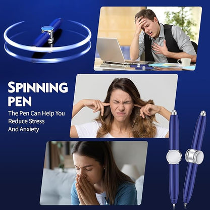 Chinco 2 Pieces Fidget Spinning Pen with LED Light Multi Functional Help Thinking Ballpoint Gift Pen for Adults Students Teenage(Blue)