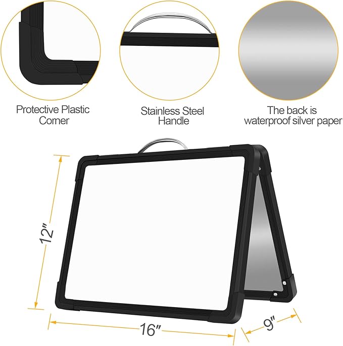H-Qprobd Small Dry Erase White Board - 16"x 12" Double Sided Mini Foldable Magnetic Desktop whiteboard for Drawing, Teacher Instruction and Meeting Discuss