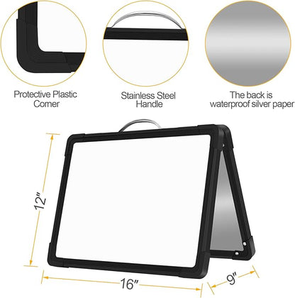 H-Qprobd Small Dry Erase White Board - 16"x 12" Double Sided Mini Foldable Magnetic Desktop whiteboard for Drawing, Teacher Instruction and Meeting Discuss