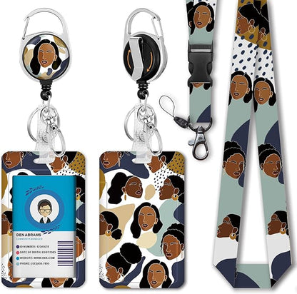 ID Badge Holder with Breakaway Lanyard, Retractable Badge Reel Heavy Duty, Vintage Art Face Lanyards for ID Badges Ajustable, Teacher Nurse Work Office Gifts